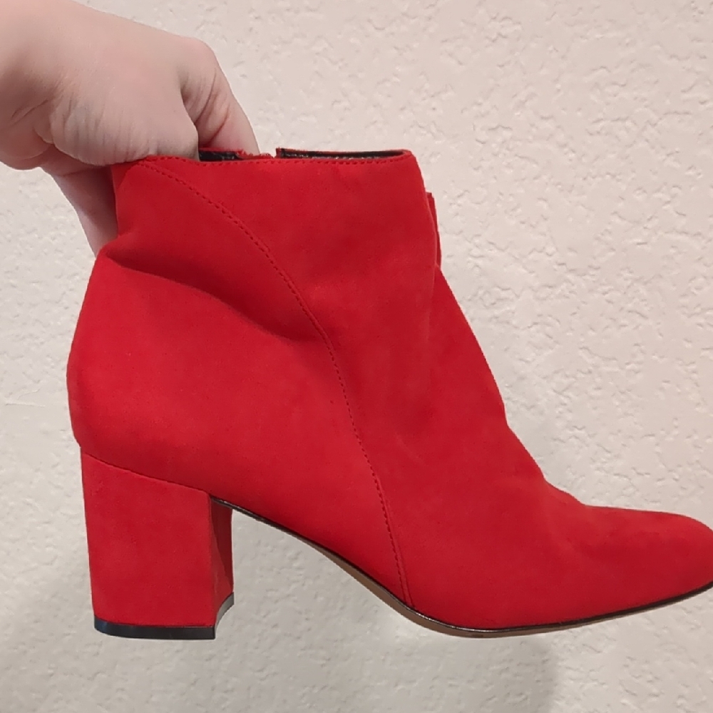 INC International Concepts Red Suede Block Heel Ankle Booties